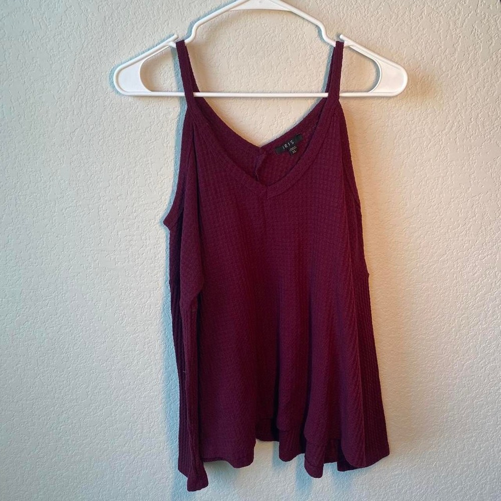 IRIS Womens Waffle Knit Cozy Boho Swing Top Size XL Burgundy Wine